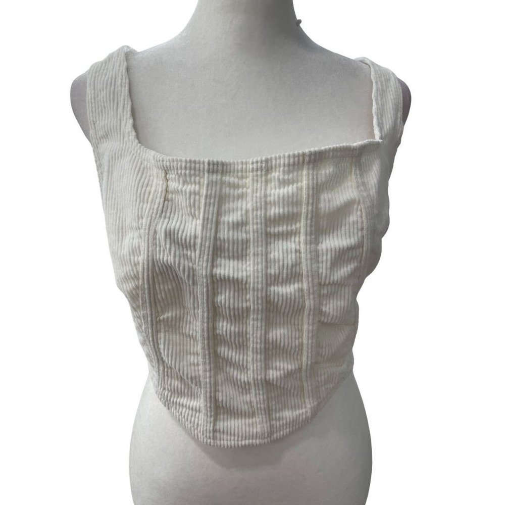 Pretty Little Thing White Corduroy Zip Back Crop Top